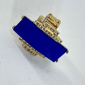 Fashion Stretch Gold Tone Sapphire and Diamond Simulated Cocktail Ring NWT